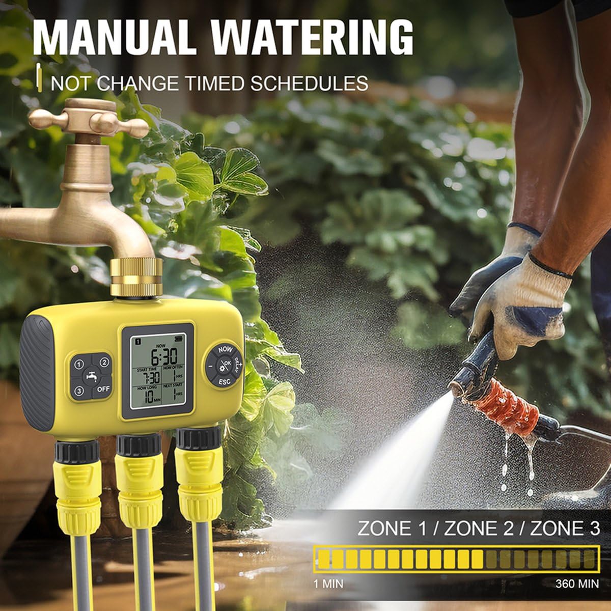 Válvula de Agua Programable para Césped y Jardín Exterior con Temporizador Automático y Controlador de Riego Inteligente.