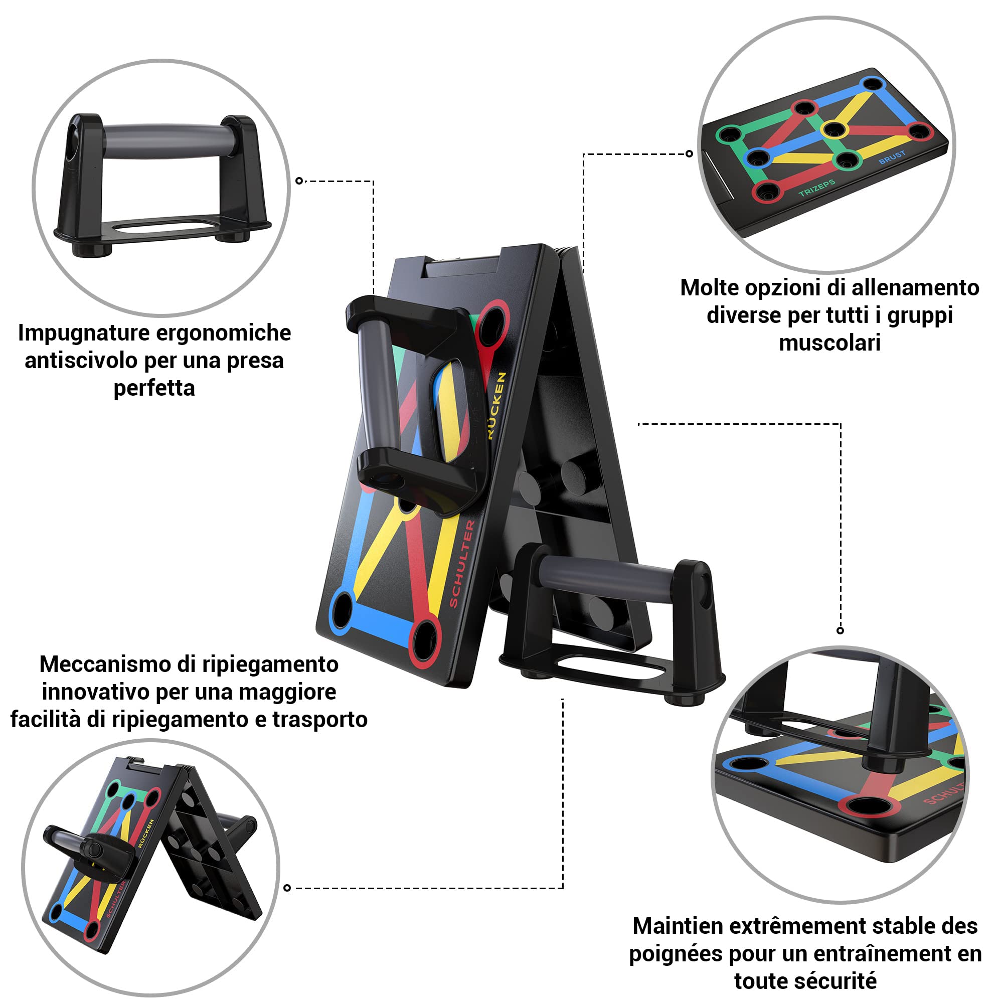 ALPHASKIN® Set di tavole per flessioni Premium I maniglie per flessioni allenamento a casa I Tavola per flessioni 9 in 1 I palestra di casa I Attrezzatura per il fitness a casa