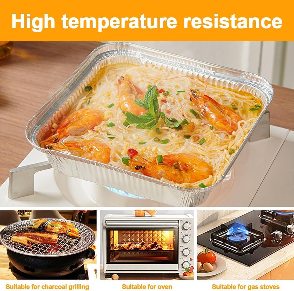 50 Stück Aluminiumfolien-Tabletts, 20,3 cm große Folien-Backbleche, quadratische Blechfolienschalen, Einweg-Folienbehälter, Folienschalen, Luftfritteusen-Einsatz zum Backen, Kochen, Ofen,