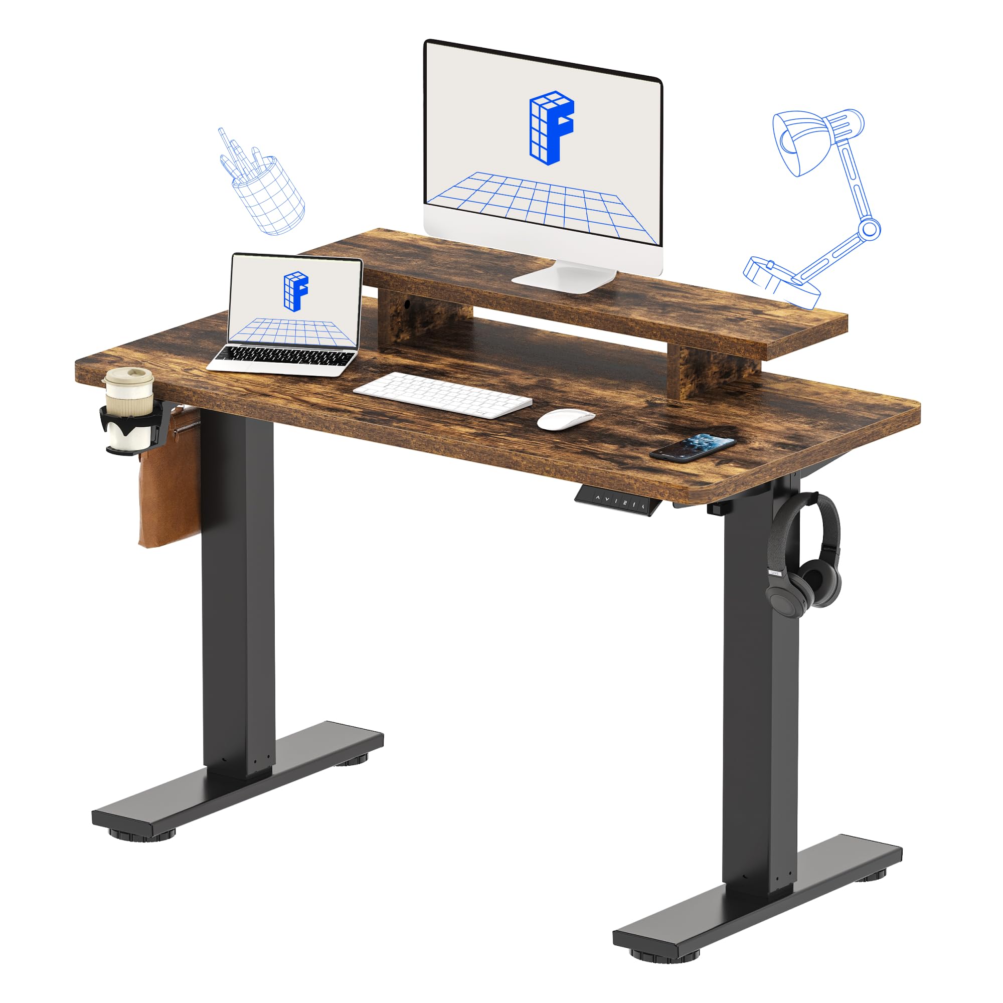 electric height adjustable standing desk 55x24 inches rustic
