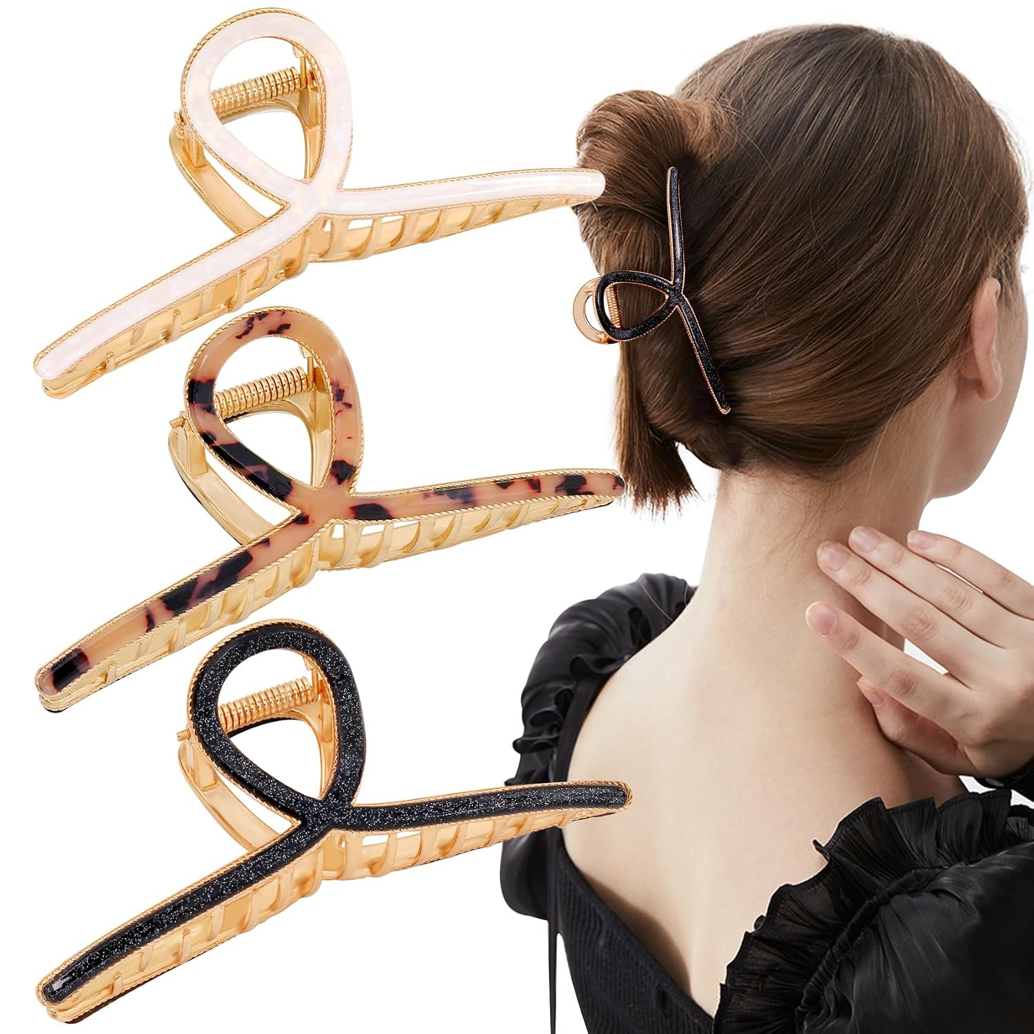 Mistofu Large Metal Claw Clips for Thick Heavy Hair - 3 Pcs Big Metal Hair Clips - Strong Hold Non-Slip Hair Claw for Long Hair - Fashion Styling Accessories for Women Girls (Alloy Multicolor 3)