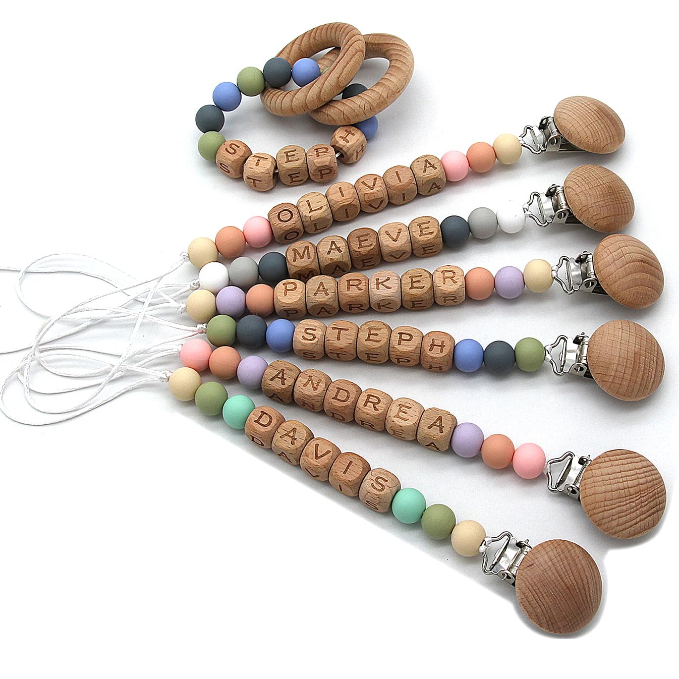 Personalized Pacifier Clip with Name,Silicone Pacifier Clips with Beads for Baby Boys and Girls - Rust-Free Holders Newborn Safe Baby Essentials