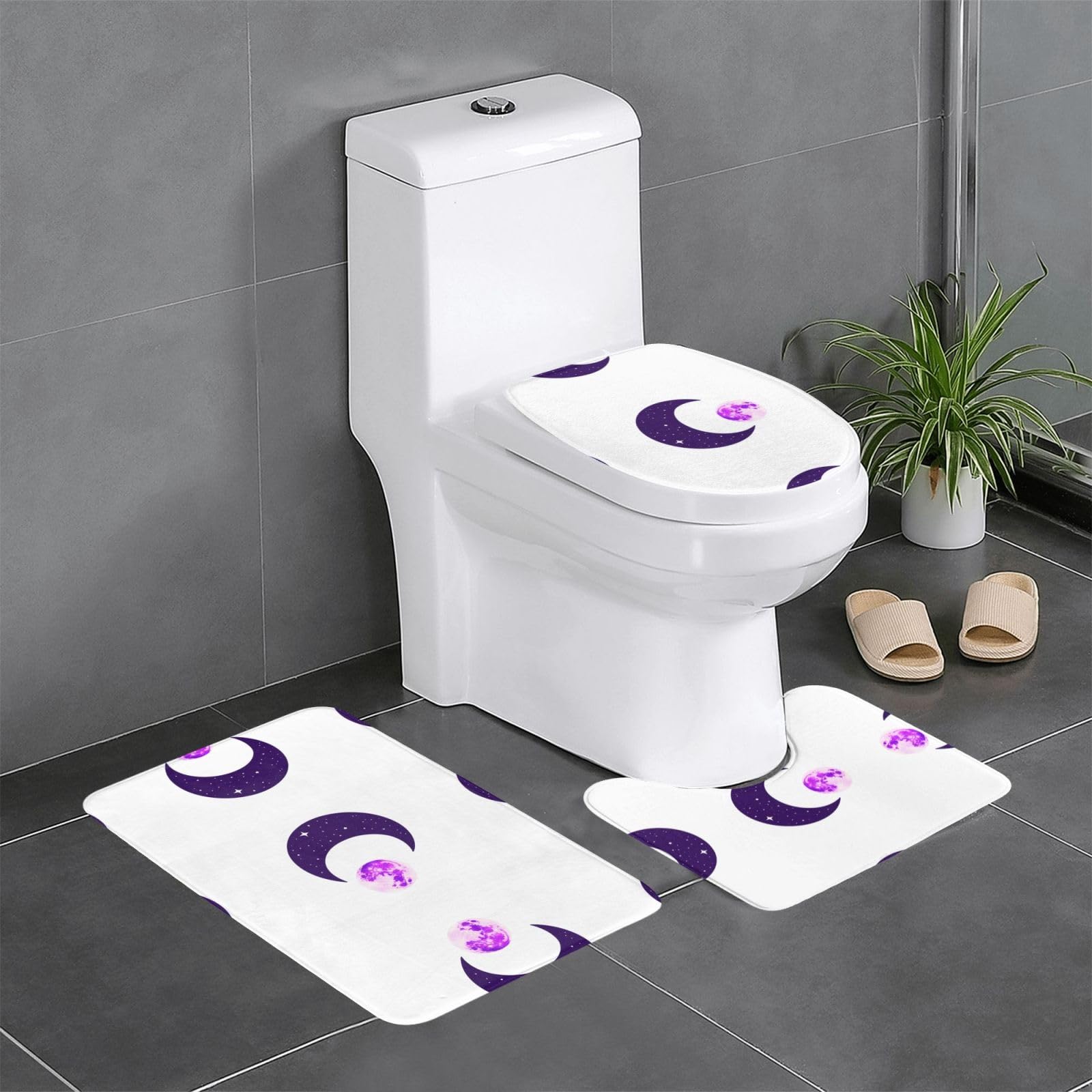 Tapis de bain antidérapant lot de 3 absorbant lune violette WHJSSF