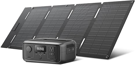 EF ECOFLOW Solar Generator RIVER 3 with 45W Solar Panel, 245Wh Portable Power Station LiFePO4 Battery, 300W Up to 600W AC Output, <20 MS UPS, 1Hr Fast Charging Power Station for Outdoor/Camping/RVs