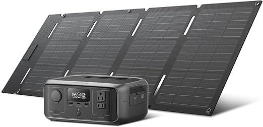 EF ECOFLOW Solar Generator RIVER 3 with 45W Solar Panel, 245Wh Portable Power Station LiFePO4 Battery, 300W Up to 600W AC Output, <20 MS UPS, 1Hr Fast Charging Power Station for Outdoor/Camping/RVs