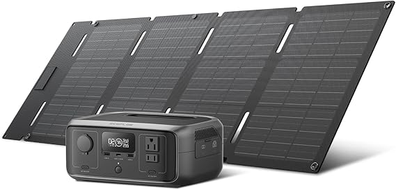 EF ECOFLOW Solar Generator RIVER 3 with 45W Solar Panel, 245Wh Portable Power Station LiFePO4 Battery, 300W Up to 600W AC Output, <20 MS UPS, 1Hr Fast Charging Power Station for Outdoor/Camping/RVs