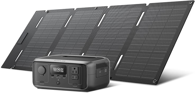 EF ECOFLOW Solar Generator RIVER 3 with 45W Solar Panel, 245Wh Portable Power Station LiFePO4 Battery, 300W Up to 600W AC Output, <20 MS UPS, 1Hr Fast Charging Power Station for Outdoor/Camping/RVs