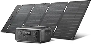 EF ECOFLOW Solar Generator RIVER 3 with 45W Solar Panel, 245Wh Portable Power Station LiFePO4 Battery, 300W Up to 600W AC Output, <20 MS UPS, 1Hr Fast Charging Power Station for Outdoor/Camping/RVs