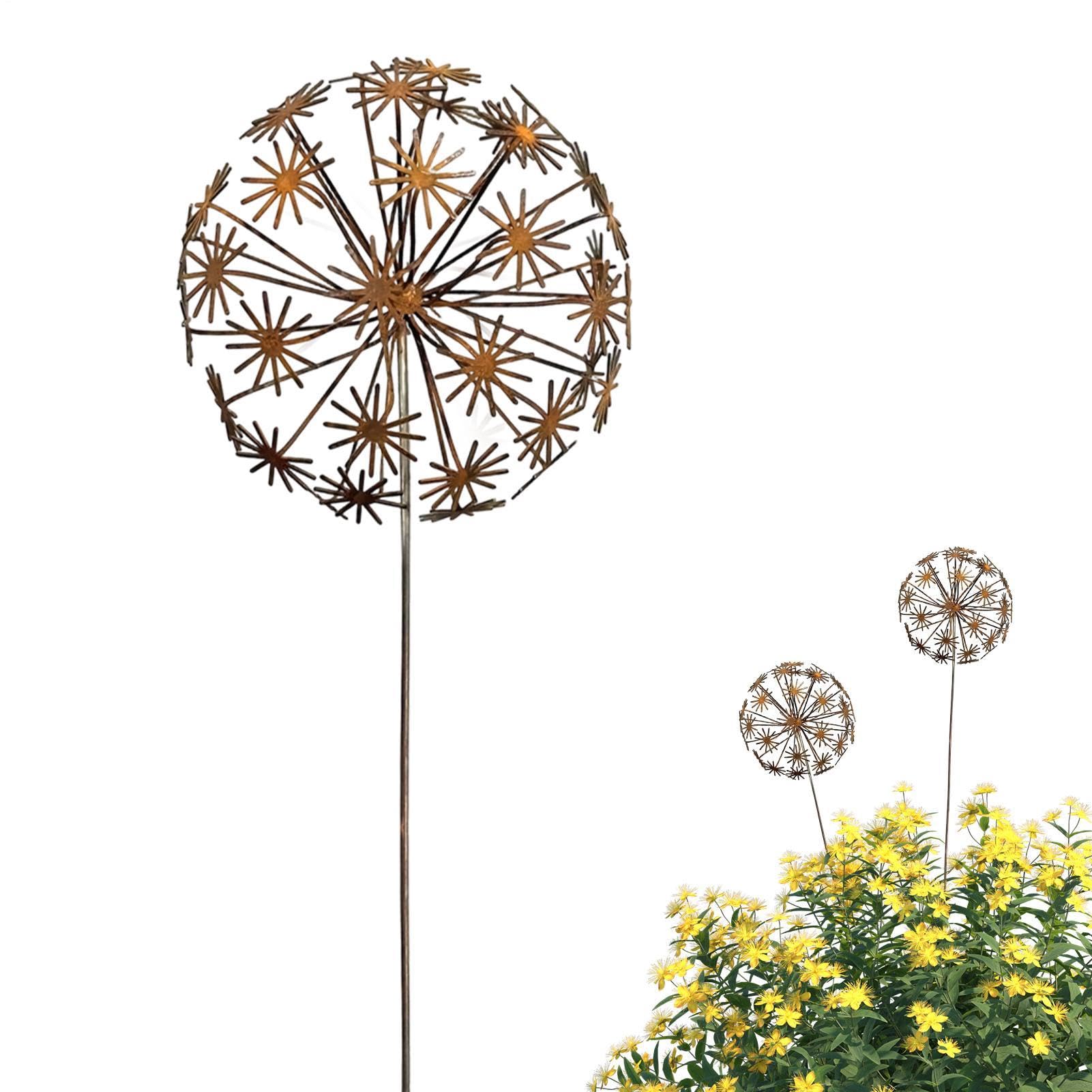 Garden Stakes Metal Adjustable Iron Petals Rusty DIY Flower Bed Decoration Yard Art for Patio Lawn Path Walkway Landscape Park Flower Pot Plant