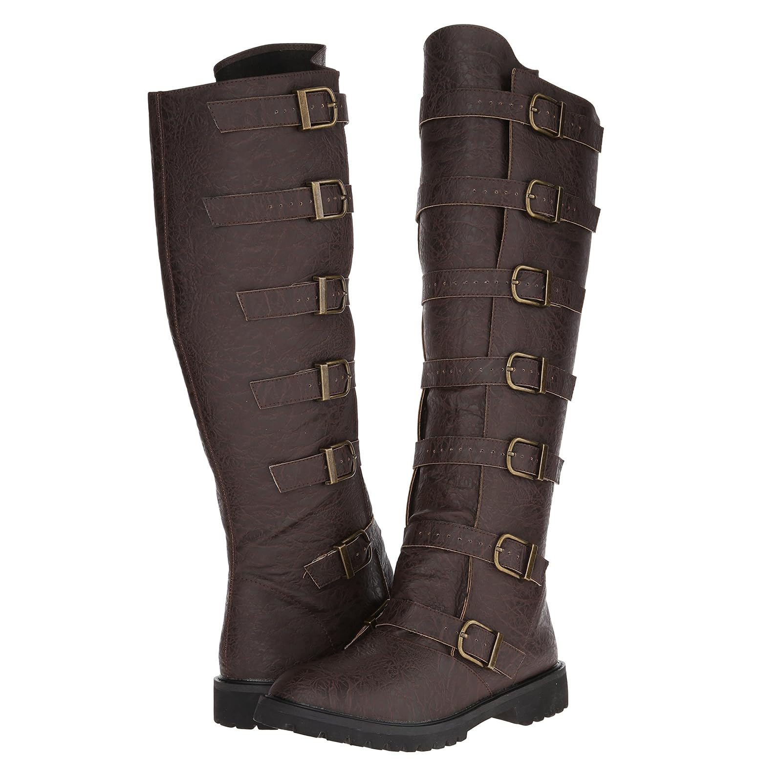 Stivali Equitazione Con Punta Tonda (38-48), Stivali Steampunk, Fibbia Per Cintura, Antiscivolo/Impermeabile, Fatto A Mano/Tacco Basso (1-3 Cm), Per Primavera/Inverno/Unisex,42,Brown