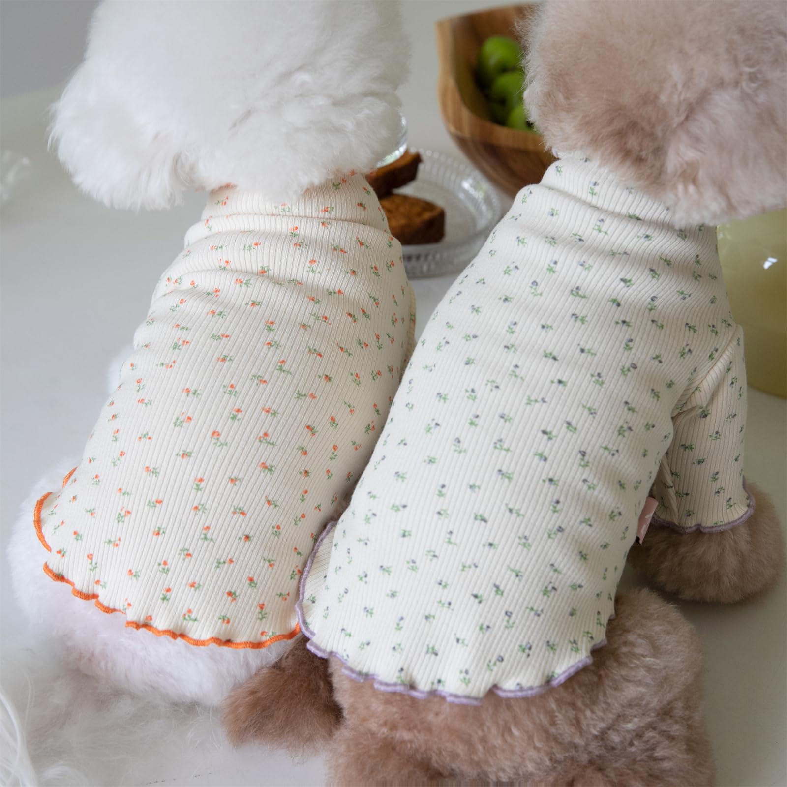 Yaopelky Pet Clothes for Small Medium Dogs Cat Daisy Flower Prints Dog Shirts Long Sleeve Ruffle Puppy Clothes Dog Pajamas for Chihuahua Shih Tzu Yorkie (Orange - Image 4