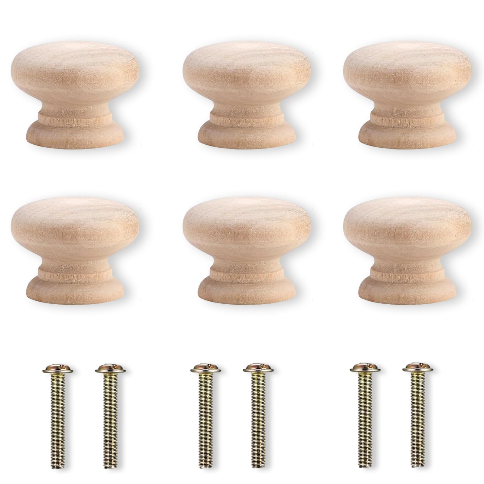 Labyrinxel Drawer Knobs Wooden Mushroom 6 Pcs Cabinet Handles with Screws for Cupboard Wardrobe