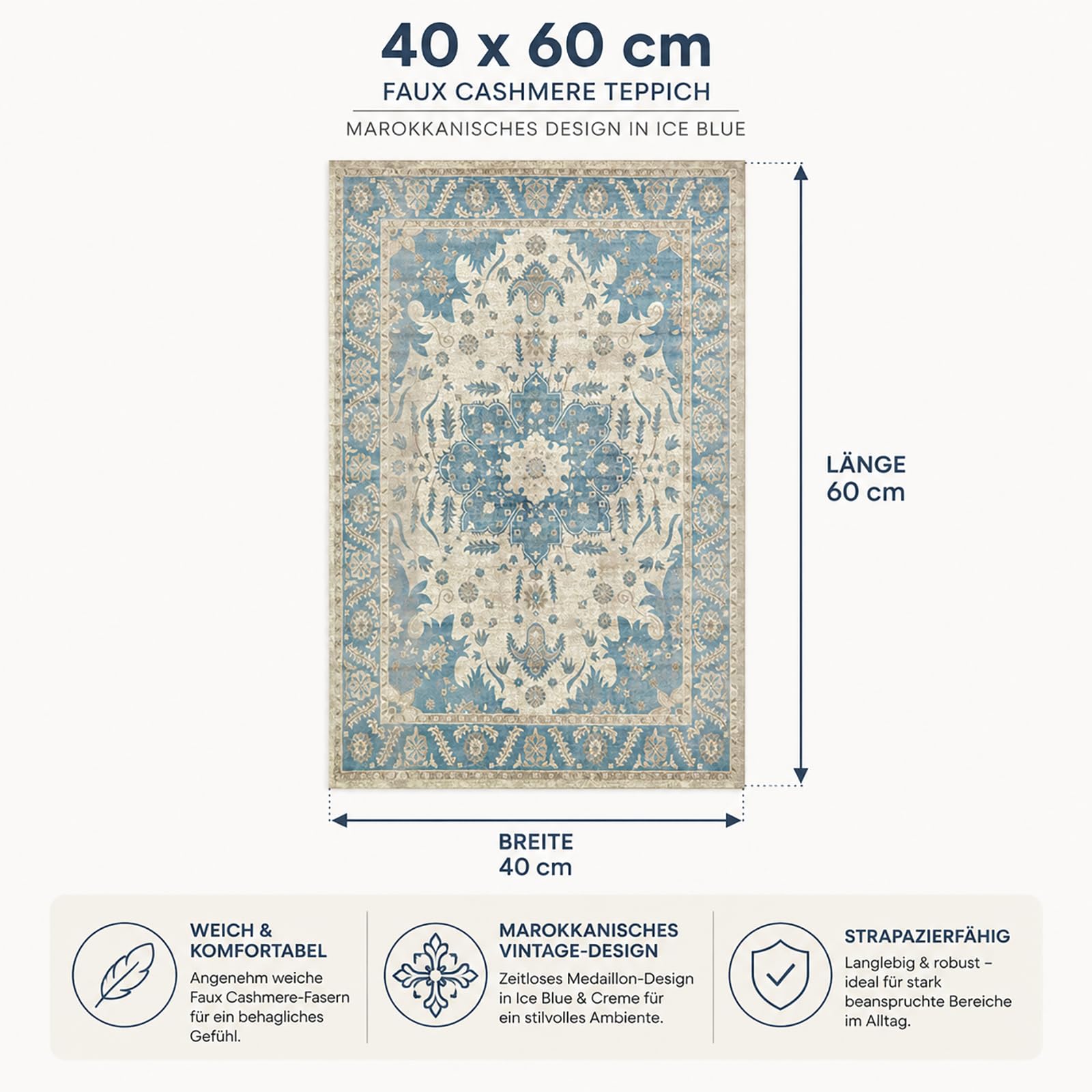 Eisblauer Schlafzimmer Teppiche, Kaschmir Waschbarer Teppich Blau, Teppich Waschbar In Waschmaschine, Flaumig Weich Orientalischer Teppiche, Für Bettvorleger Schlafzimmer Boho Teppicl Wohnzimm