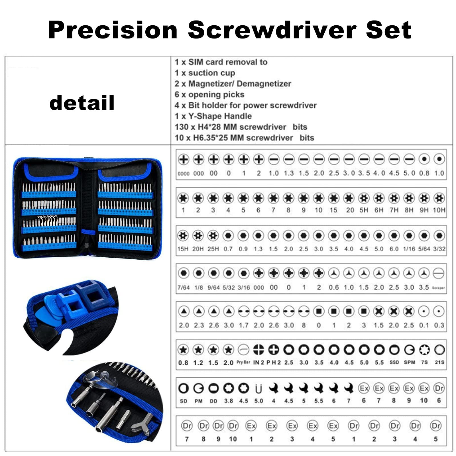 Zestaw precyzyjnych śrubokrętów, 270 w 1, magnetyczny mały zestaw wkrętaków z Torx, Phillips, płaską głowicą, sześciokątną, mini śrubokrętem premium do telefonu, zegarka, okularów (A)