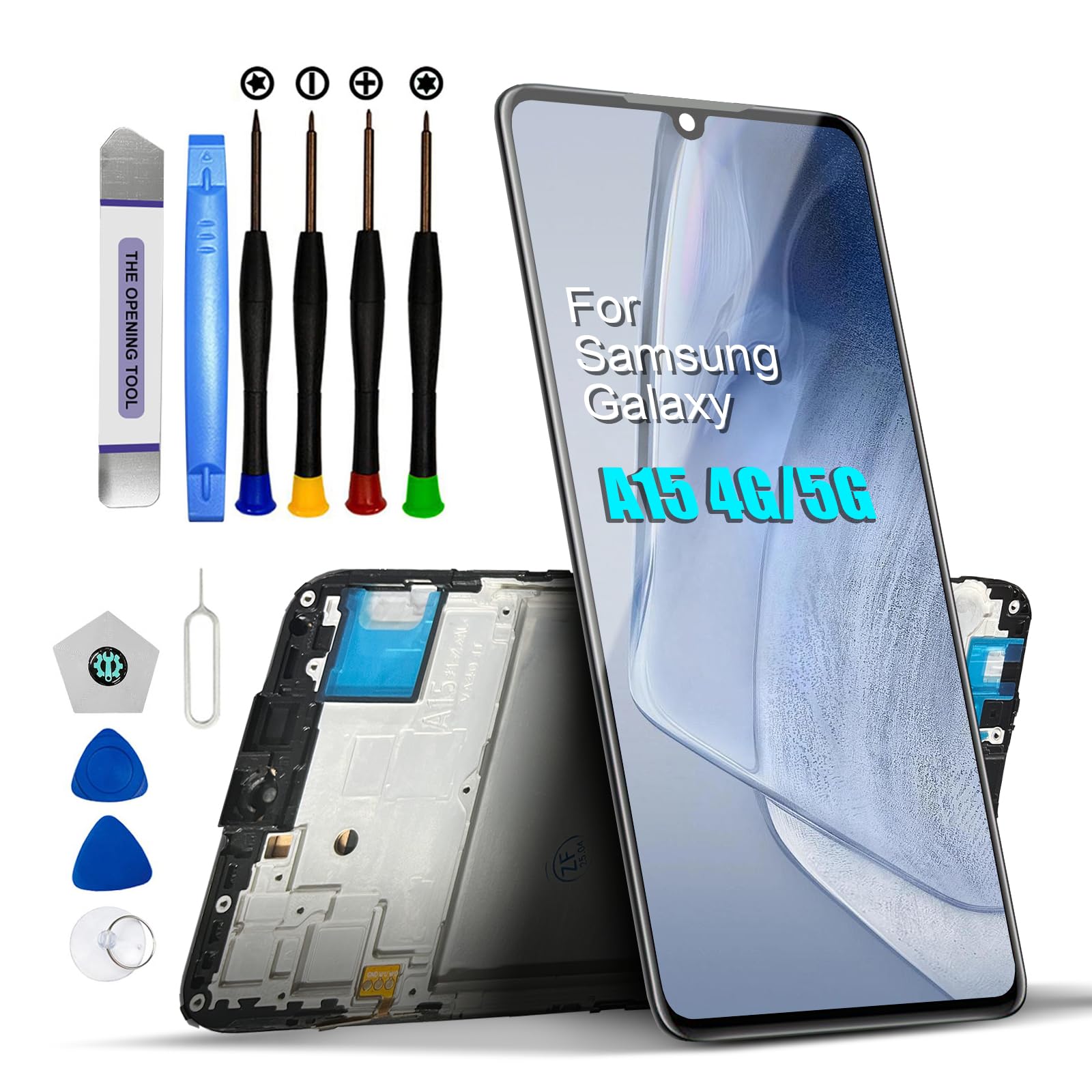 DTD Schermo per Samsung Galaxy A15 4G/A15 5G di Ricambio Display Touch Screen Digitizer Parti di Riparazione LCD Display con Strumenti(Nero con Cornice, 6.5")