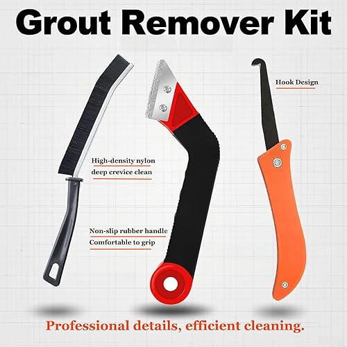 Miniatura 4 de Kit de herramientas de extracción de lechada, 2 sierras de lechada para azulejos con 6 cuchillas de repuesto, sierra de lechada manual y 2 cuchillas