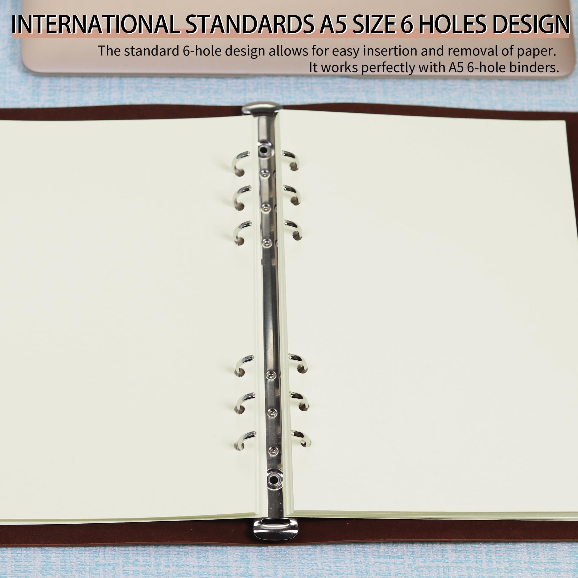 A5 Paper 6 Hole Blank Refill Paper DIN A5 Refill Inserts 100gsm Blank Paper Loose Leaf 100 Sheets / 200 Pages For A5 6 Ring Binder Refillable Notebook Diary Sketchbook Organiser - View #8
