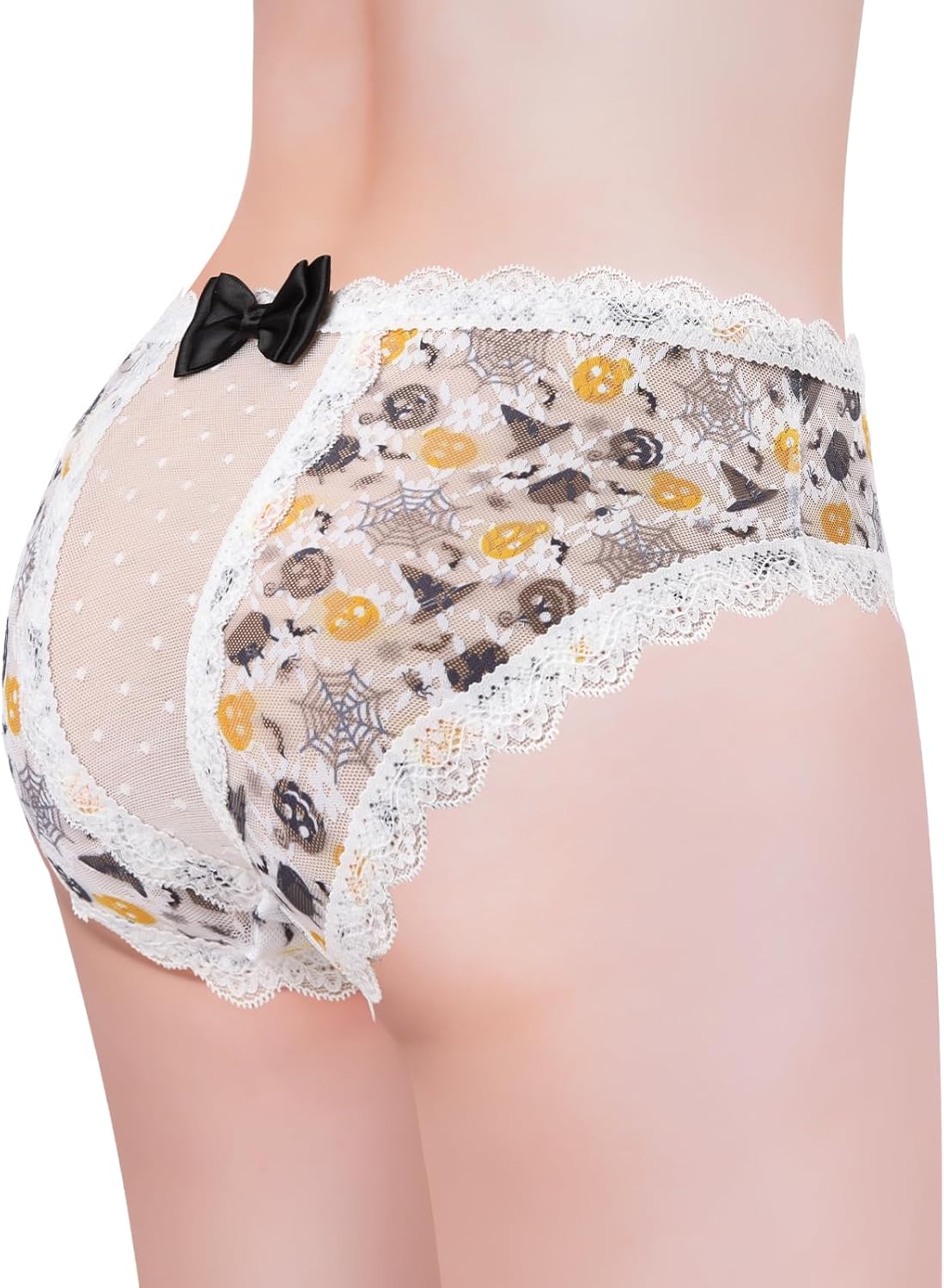 Littleforbig Unisex Hipster Lace Briefs Skelly Halloween Pattern Cheeky Bow Panties for Crossdressers Transgender - Image 4