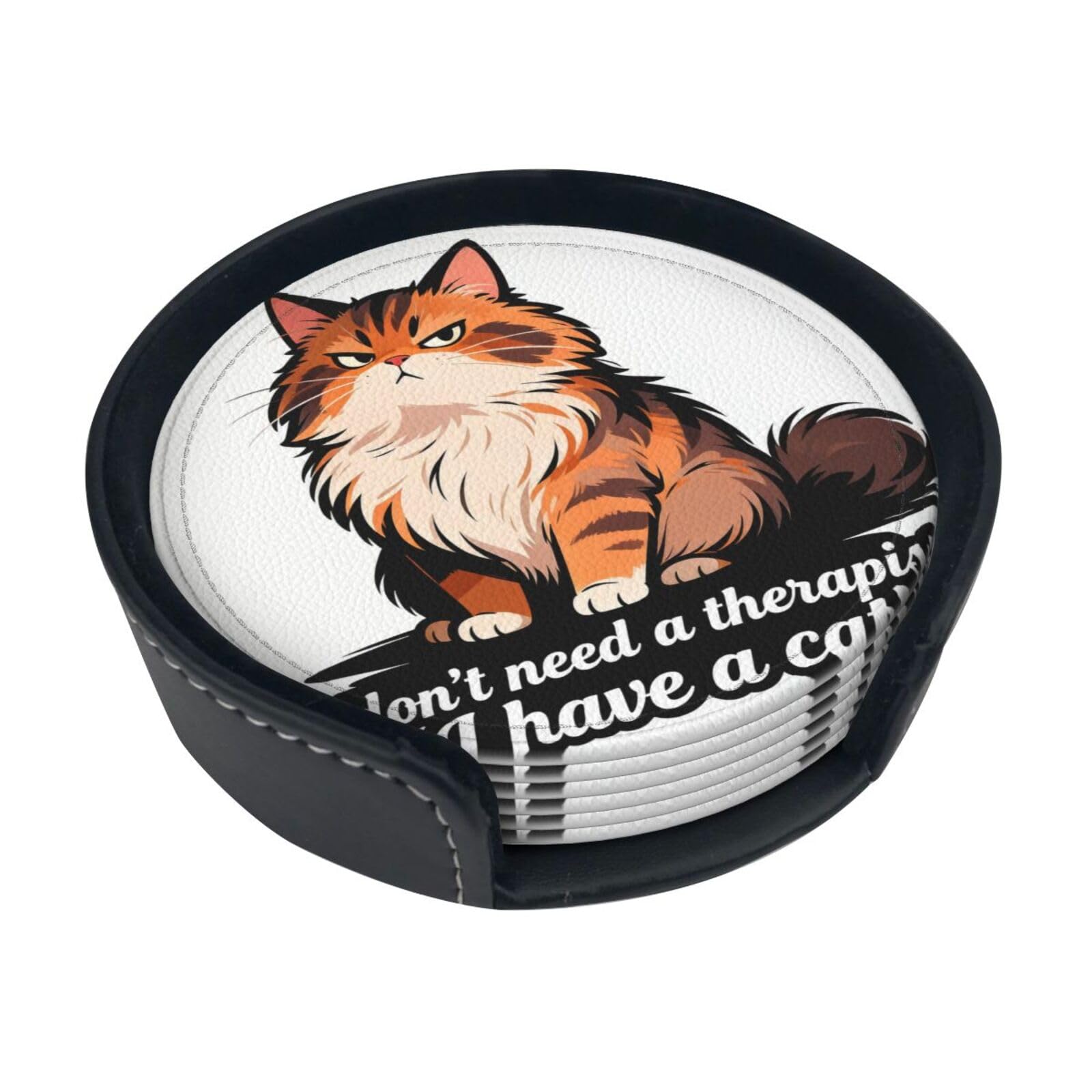 Cntdbu White Pet Endorsement Leather Coasters Set Of 6-Pu Leather Drink Mats For Table, Heat Resistant Round Coasters With Holder