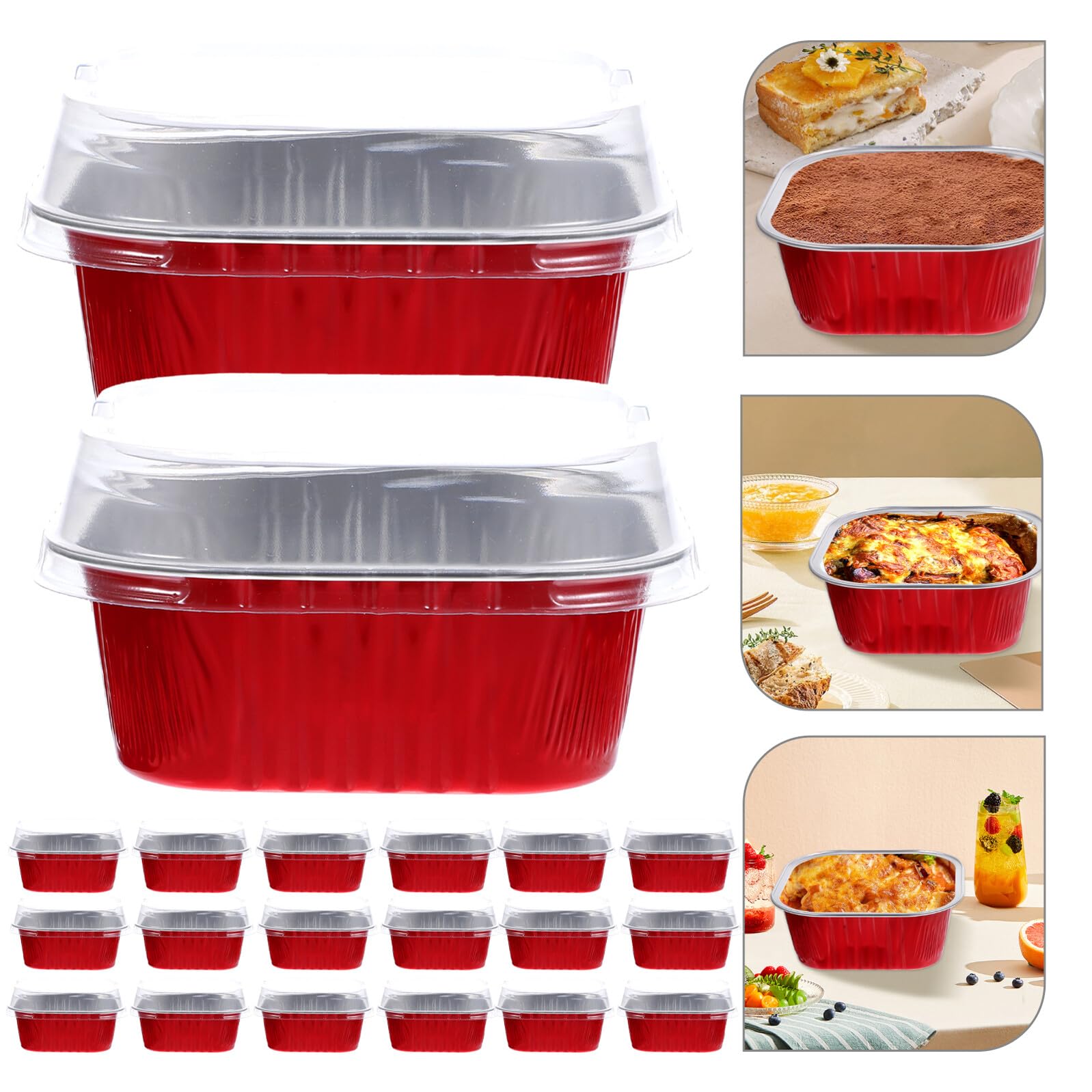 Healeved Set da 40 Vaschette in Foglio di Alluminio Coperchio per Dolci, Resistenti al Microonde e Impilabili, Capacità 300ml per Picnic e Barbecue