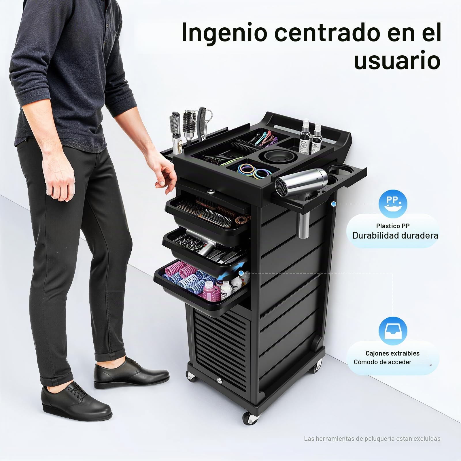 Carro de Peluquería con 6 Cajones, Ruedas y Cerradura de Seguridad, Carrito de Salón para Maquillaje, Tatuajes, Manicura y Spa