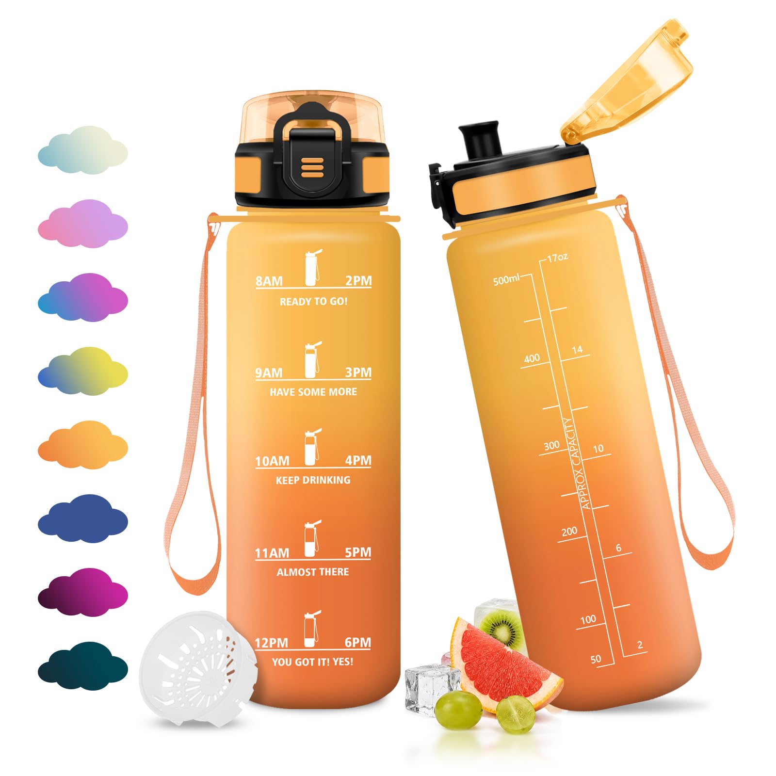 JAPORIA 500ml Water Bottle Motivational Water Bottle with Time Scale BPA Free Reusable Leakproof for School Camping Hiking