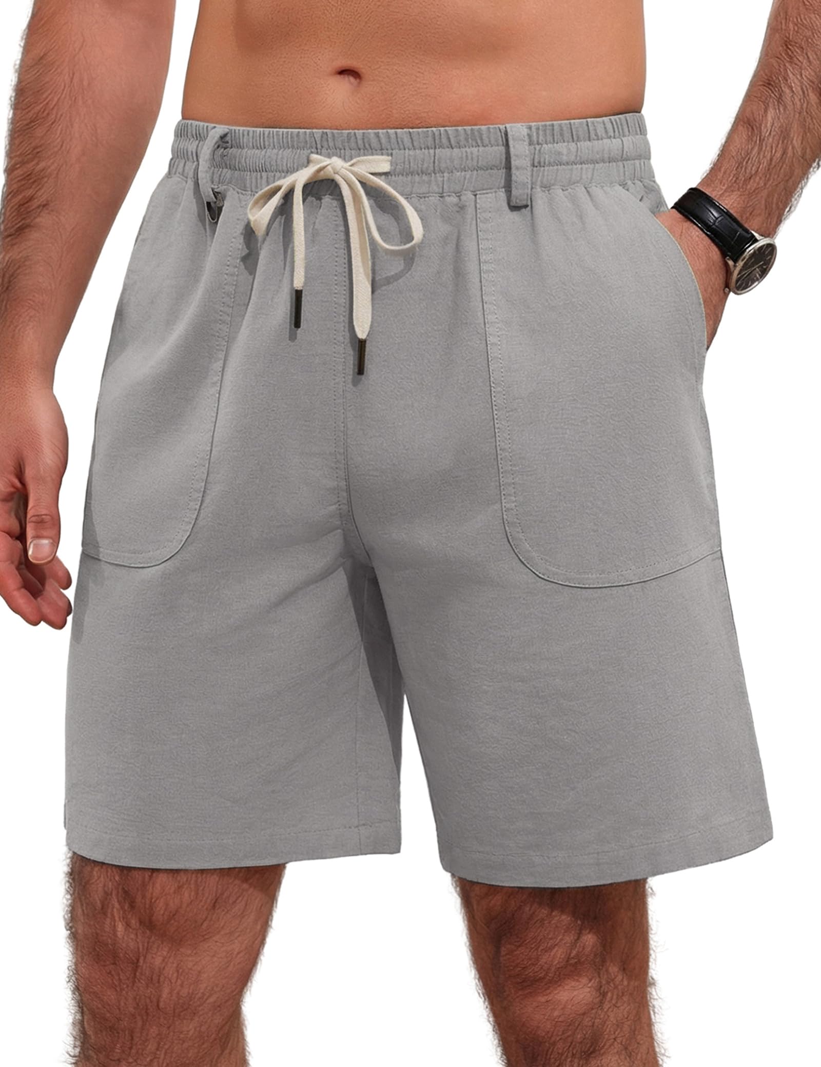 iClosam Pantalones Hombre Cortos de Lino y algodón, Estilo Veraniego, cómodos, Transpirables, Pantalones Cortos Hombre Cintura elástica y Bolsillos, Tallas M-3XL.