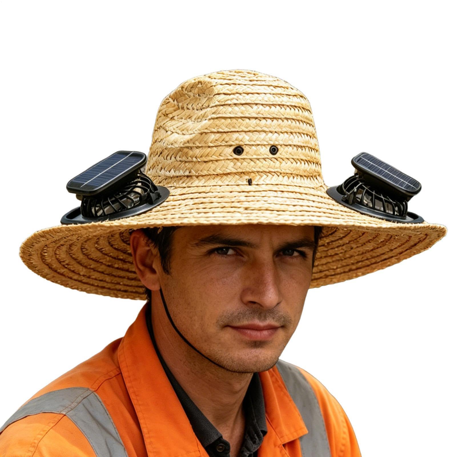 Sombreros de Paja para Hombre,Gorra Recargable USB de ala Ancha - Sombrero de Sol para Hombre,para Actividades al Aire Libre Camping Jardín Excursiones Trabajo Viajes Deportes