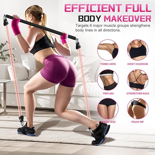 Miniatura 8 de VEICK Pilates Bar Kit with Resistance Bands, Elastic Workout Bands for Men Women, Set of 5 Resistance Loop Bands for Home Fitness Stretching