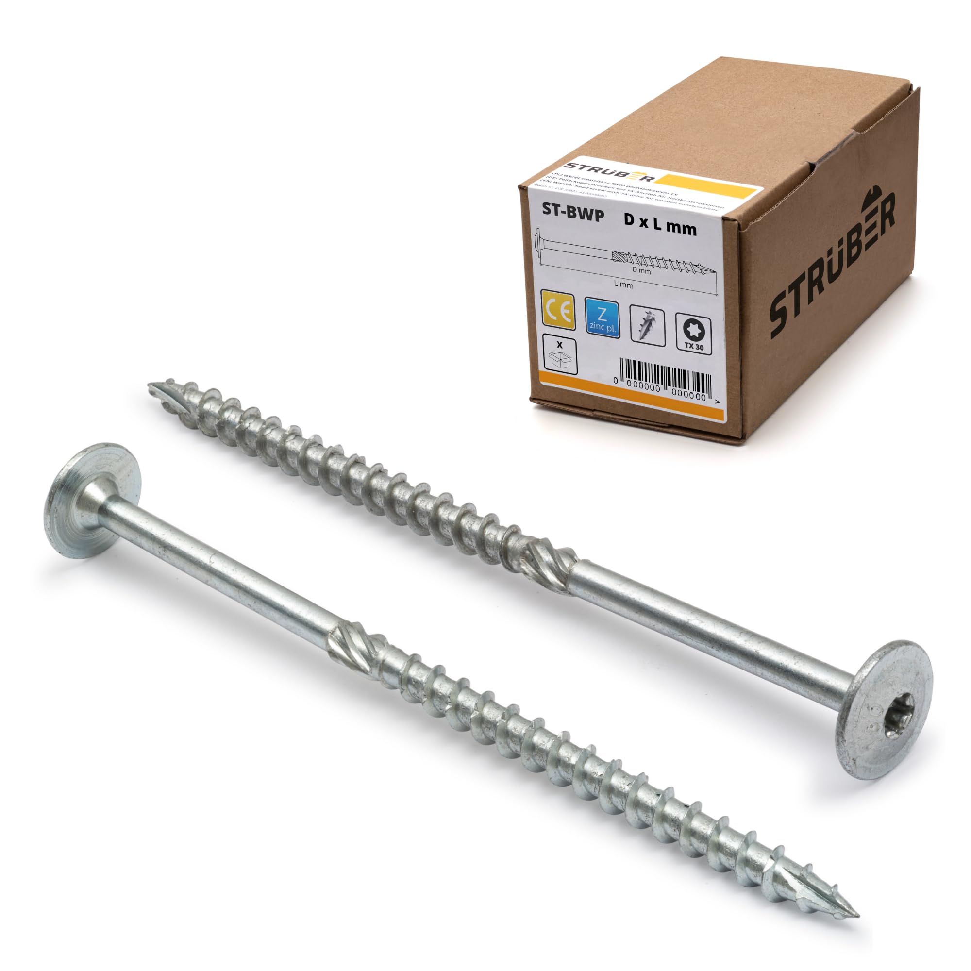 STRÜBER Tellerkopfschrauben mit Torx-Antrieb (8,0 x 340 mm / 50 Stk. / TX-40) Holzschrauben für Dachkonstruktionen - verzinkte Konstruktionsschrauben - Sparrenschrauben - BIT incl