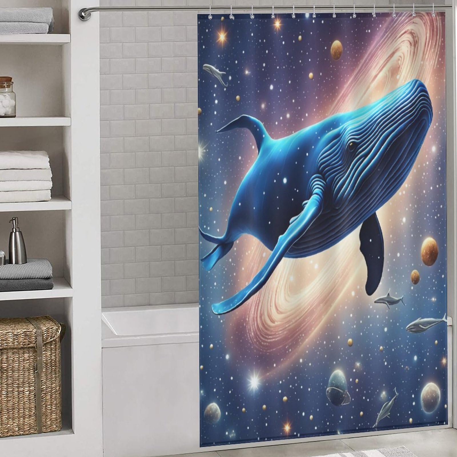 Rideau de douche baleine lavable 100% polyester pour baignoire 140x183 cm