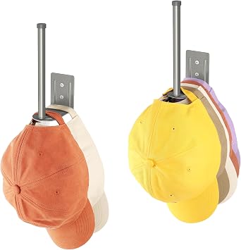 2 Pack Hat Racks for Baseball Caps, Stainless Steel Hat Organizer for Baseball Cap, Hat Holder Storage Organizer, Hat Hanger Strong Adhesive/Wall Drilled for Door, Bedroom, ClosetLight Grey 6 in