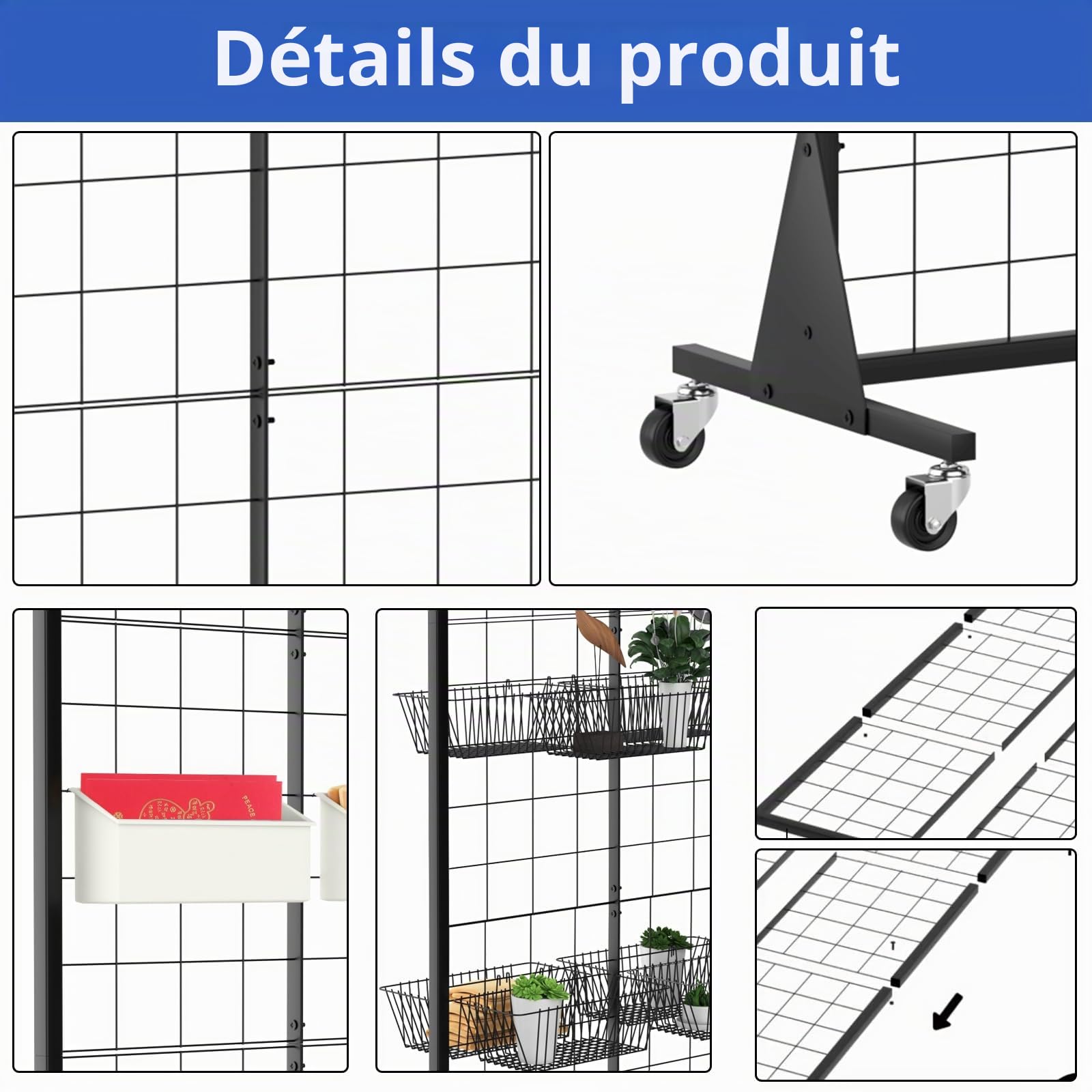 Grille d’Exposition sur Pied, 60x160cm Présentoir de vente au détail, Présentoirs Robustes avec base triangulaire, avec Crochets Inclus, pour Magasin de Détail, Salon Professionnel, Magasin