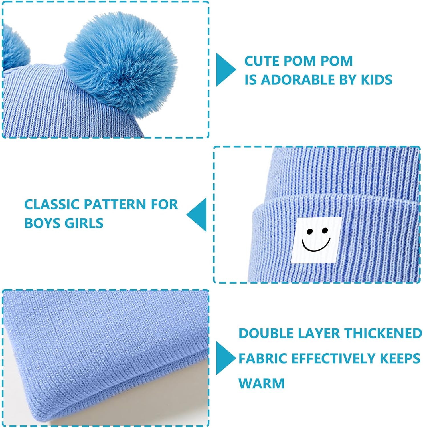 AZJ Baby Beanie Hat Toddler Infant Winter Knitted Hat Kids Soft Warm Pom Pom Beanie Cap for Boys Girls - Image 4