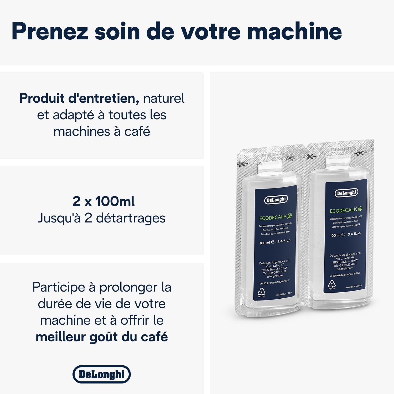 De'Longhi EcoDecalk Mini DLSC200 Anticalcaire Nokalk Machine à Café 2 x 100 ml Marron