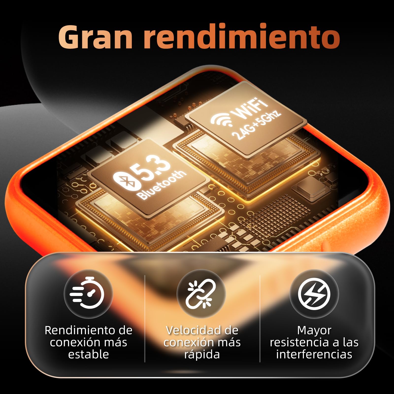 LINGHUANG Adaptador Carplay Inalambrico & Adaptador Android Auto Inalambrico, Convierte de Cableado a Inalámbrico, Plug & Play, Conexión Rápida y Estable, Compatible con iOS 10+ & Android 11+(Naranja)