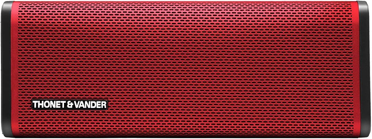 Thonet and Vander Frei Portable Bluetooth Speaker with Enhanced Bass (50 Peak Watts) Wireless/Impact Resistant / IPX4-8 Hr Battery Life (German Engineered) Red (Red)