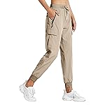 Libin Women\'s Cargo Joggers Lightweight Quick Dry Hiking Pants Athletic Lounge Casual Travel Petite, Medium Khaki XXXL