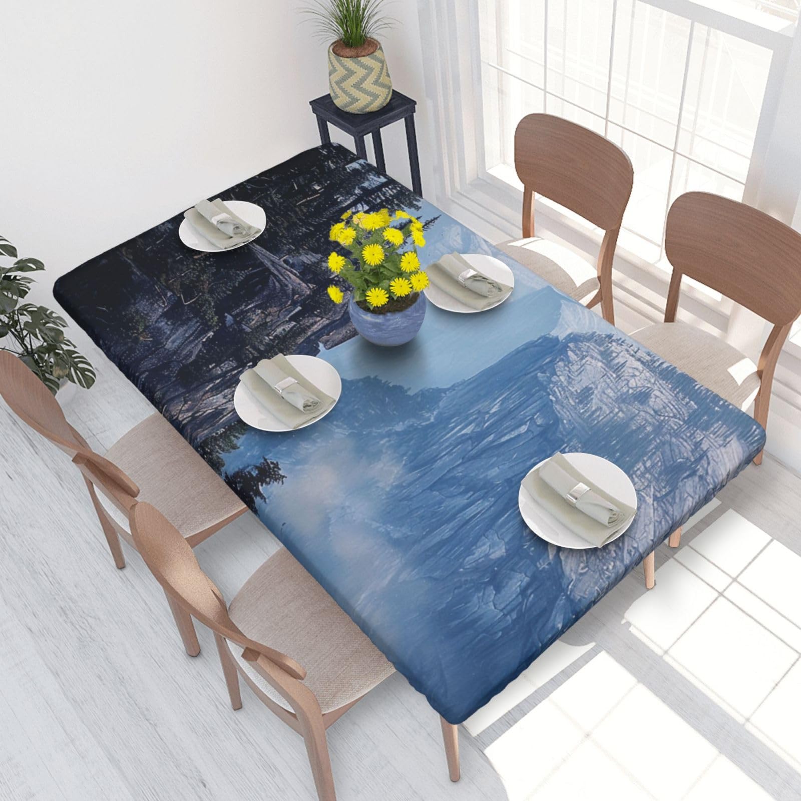 WPKJU Canadian Smokey Mountain Cliff Printed Tablecloths 4ft Rectangular Table Covers Washable Polyester Decorative Table Cloth for Dining Table Picnic Wedding