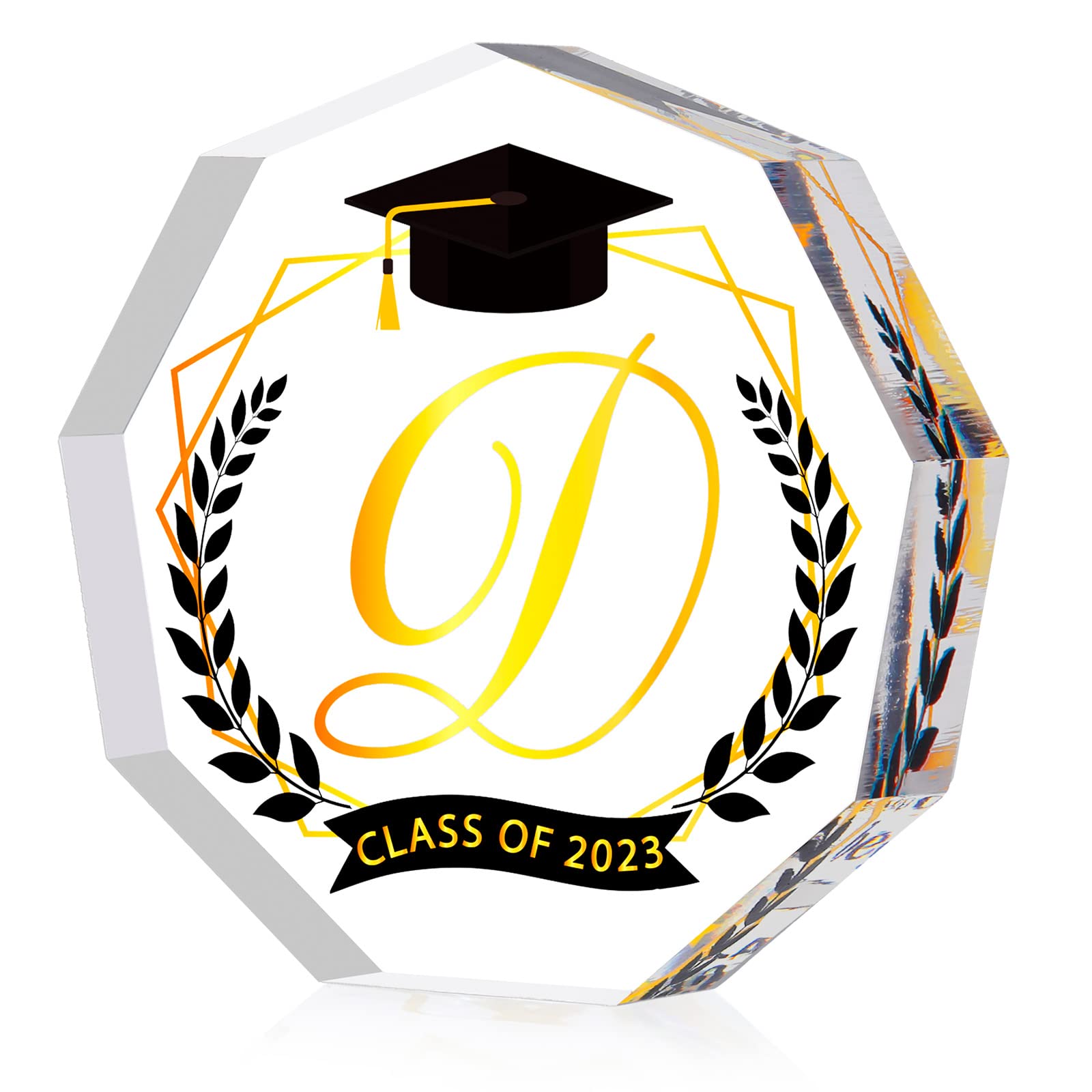 Maitys Graduation Personalized Initial Gifts Acrylic for Class of 2023 Graduates Keepsake and Paperweight Graduation Party Birthday Gift for Him Her High School University Graduate (Letter D)