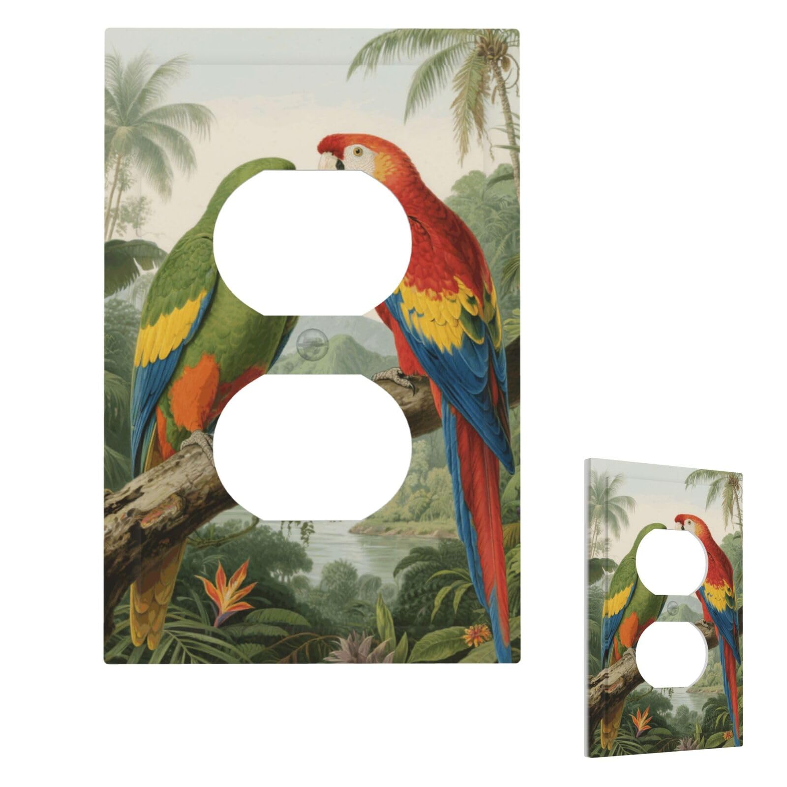 Fekiloot Duplex Parrot Wall Plate Cover Modern Decorative 1 Gang Light Switch Cover Unbreakable Receptacle Outlet Covers For Living Room Bedroom Home Decor