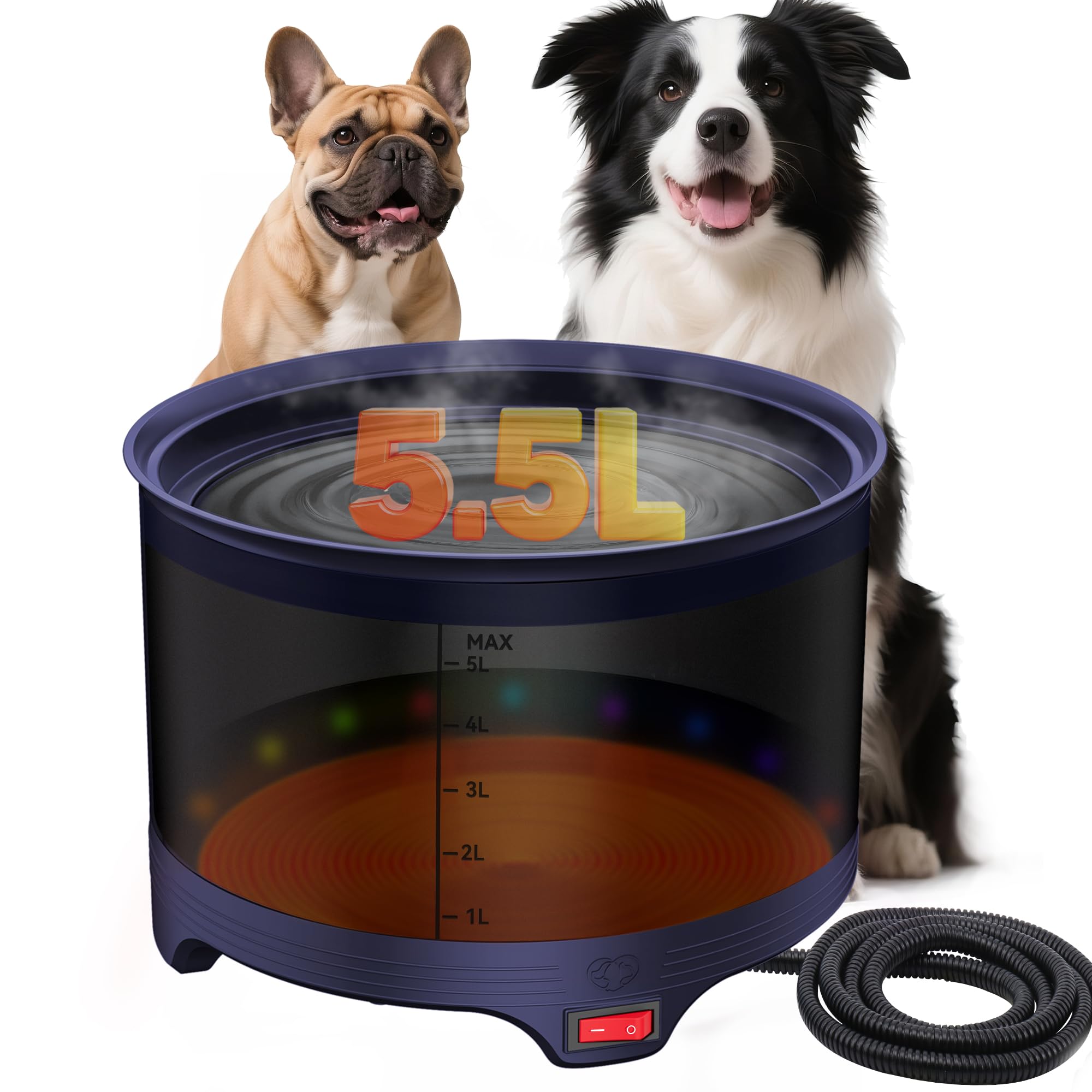 Cuenco de agua calentado para mascotas de 5,5 L, plato de agua calentado para perros, gatos, pájaros, pollos, reptiles y animales pequeños