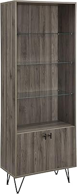 Amazon Com Walker Edison Mid Century Modern Tall Accent Cabinet Shelves Living Kitchen Dining Room Storage 4 Shelf Slate Grey Furniture Decor