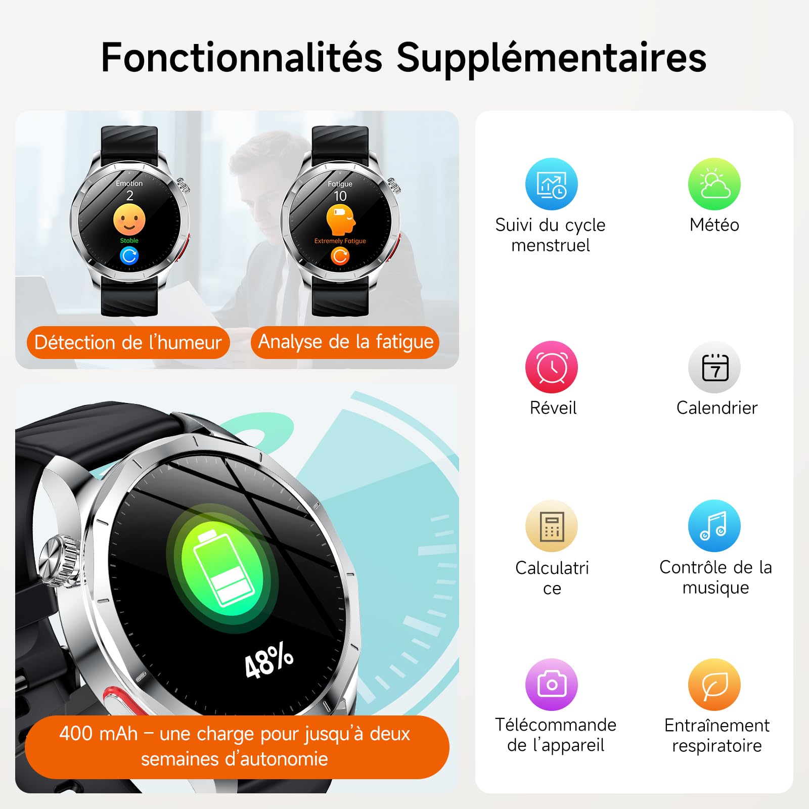 2026 Nouv’ Montre Connectée Homme avec ECG+HRV/Pressιon artérιelle/IMC | 1,43" AMOLED Smartwatch avec Fonction SOS,24/7 Fréquence Cardiaque/SpO2/Sommeil Monitor, IP68 pour Android/iOS