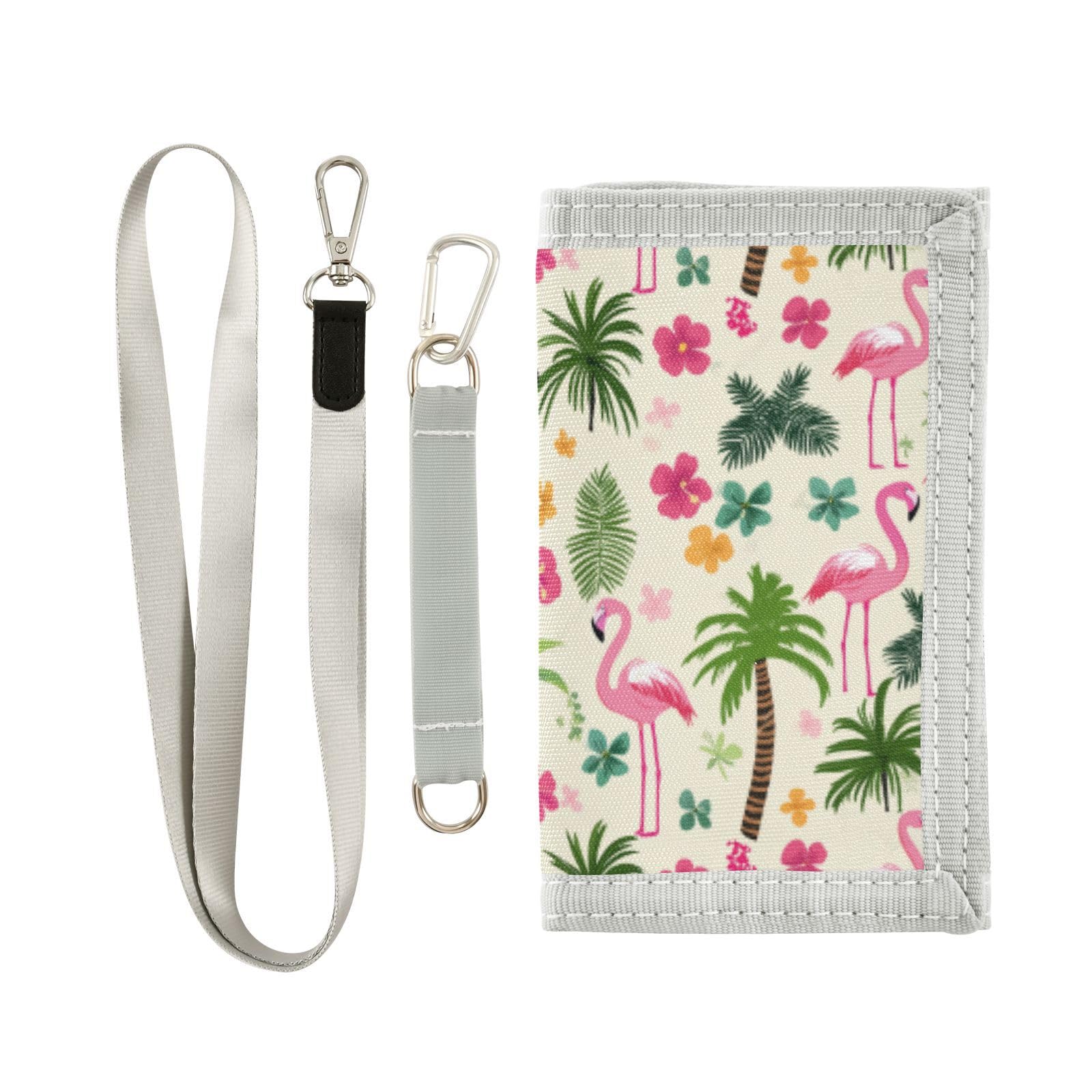 Wusikd Flamingo Palm Tree Kids Wallet for Boys Girls Hibiscus Toddler Trifold Wallet Novelty Wallet for Teens Women Men