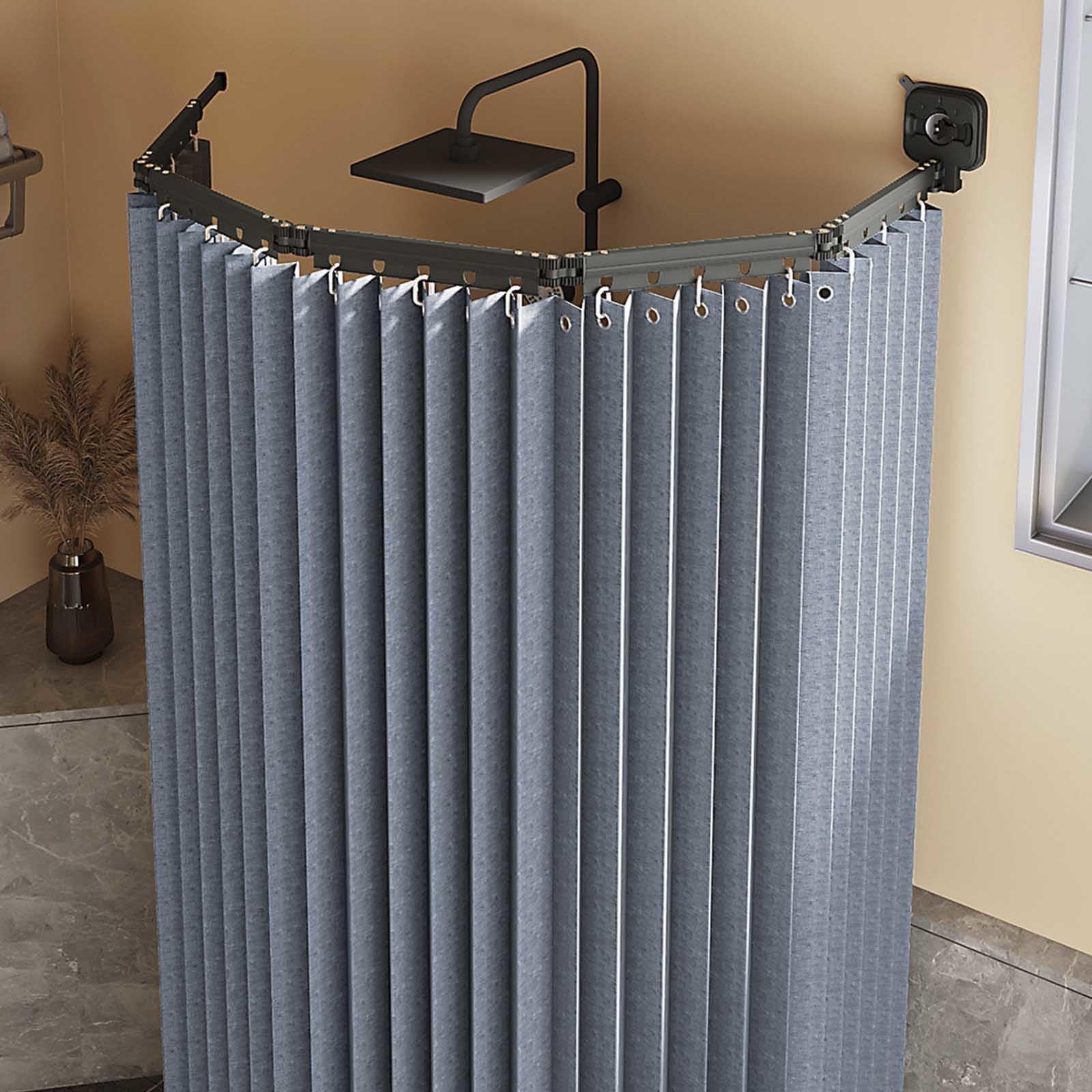 YSZBD Rideau de Douche Anti Moisissure Pliable, Barre de Douche à Angle Réglable/Extensible sans Perçage, Tissu en Lin, Rideau Douche Lavable en Machine, Imperméable,6@-104cm+9.8in/25cm