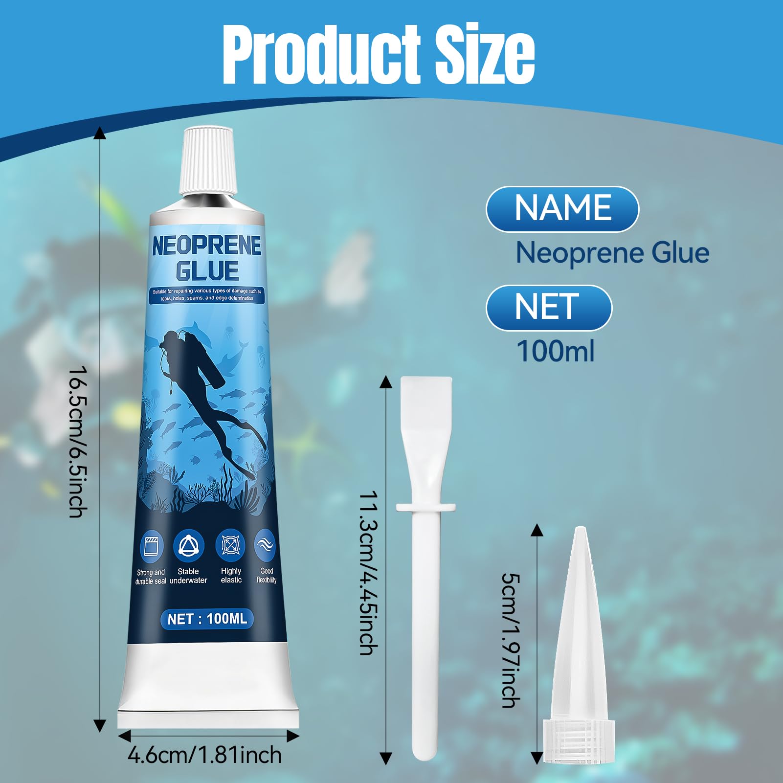 ALLONY Colla Neoprene per Muta, 100ML Colla Neoprene, Collas per Riparare Muta in Neoprenes, Flessibile Resistente, Adatto per Riparare Buchi e Strappi su Waders, Mute, Nero