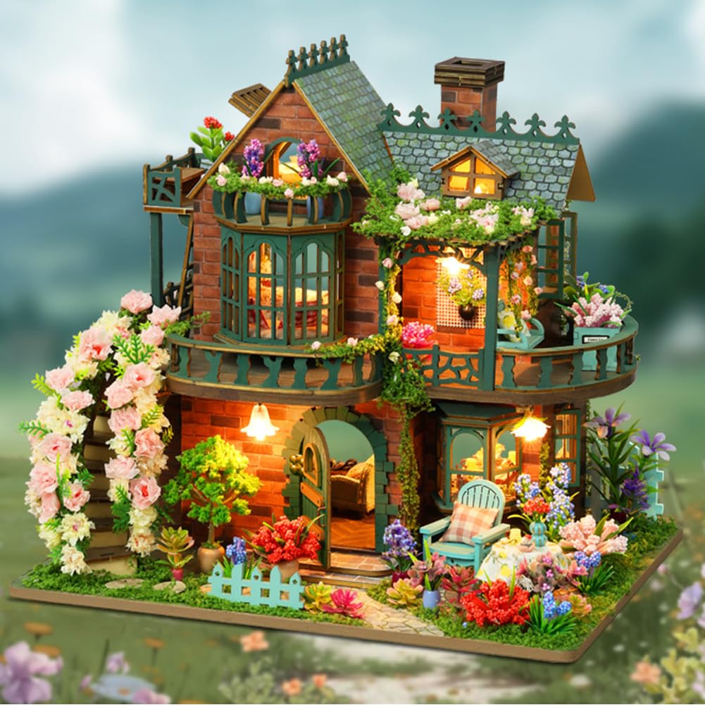 DIY miniaturowy domek dla lalek z oświetleniem LED, drewniany domek dla lalek, miniaturowy zestaw do domu, skala 1:24, dom dla lalek, kreatywny pomysł na pokój dla dorosłych