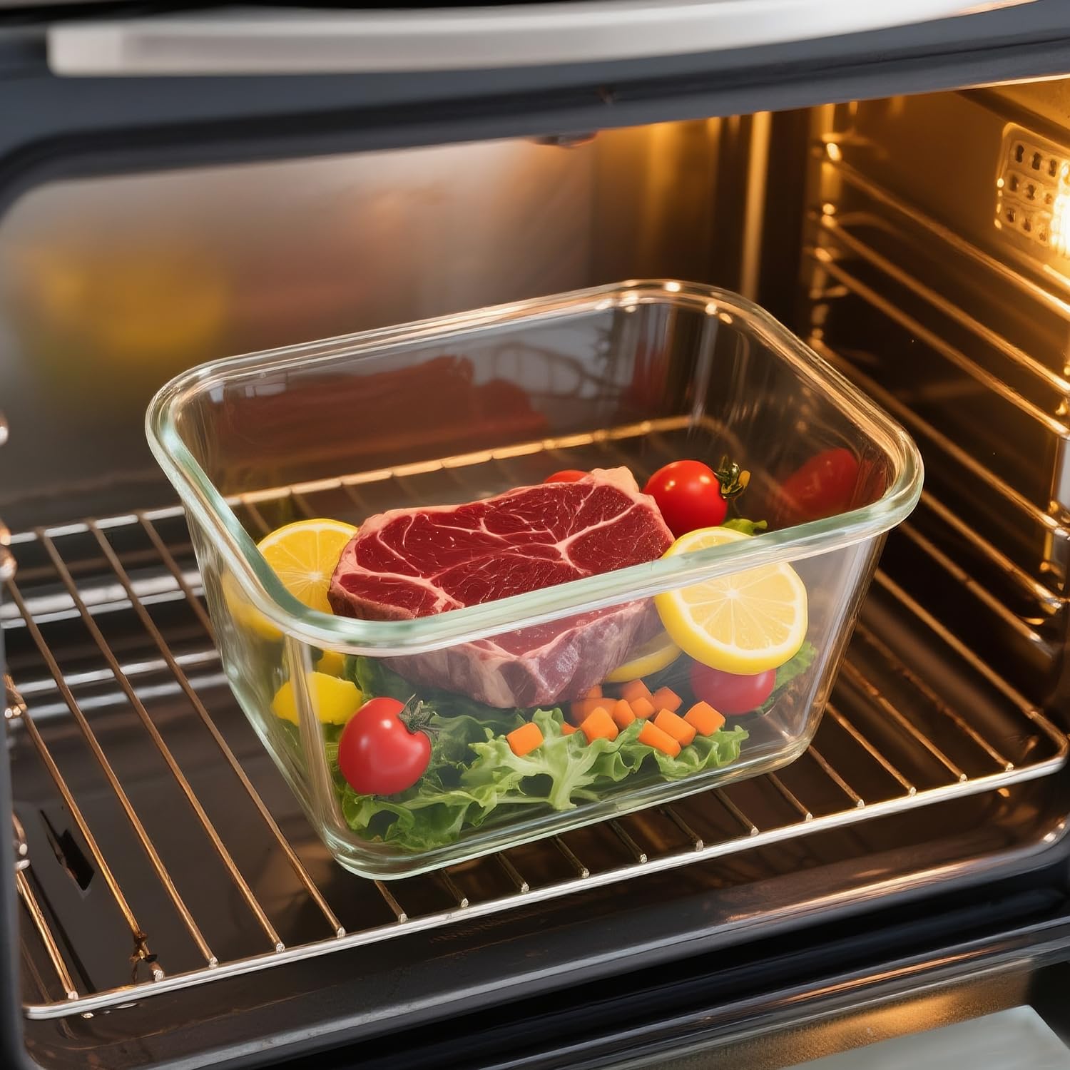 Große Vorratsdosen aus Glas mit Deckel, 2,5 l, luftdicht, für Drehspieß, Huhn, Wassermelone, Mahlzeitvorbereitung, BPA-frei, gefriergeeignet, spülmaschinenfest, ofenfest, 2 Stück