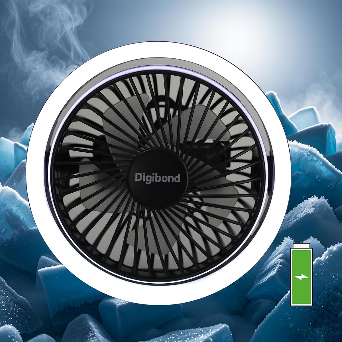 Small Fan, High Power Silent Desk Fan Portable USB Fan 2000mAh Rechargeable Battery Powered, 3 Speed 5.3in with Night Light/Hook,180°Rotated Easy Clean (Black)